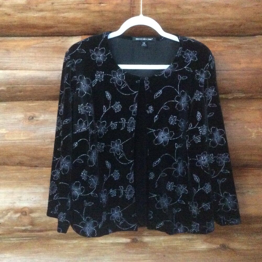 Black Velvet Vintage Whimsigoth Fairy Floral Glitter 2-in-1 Layered Top Size 1X